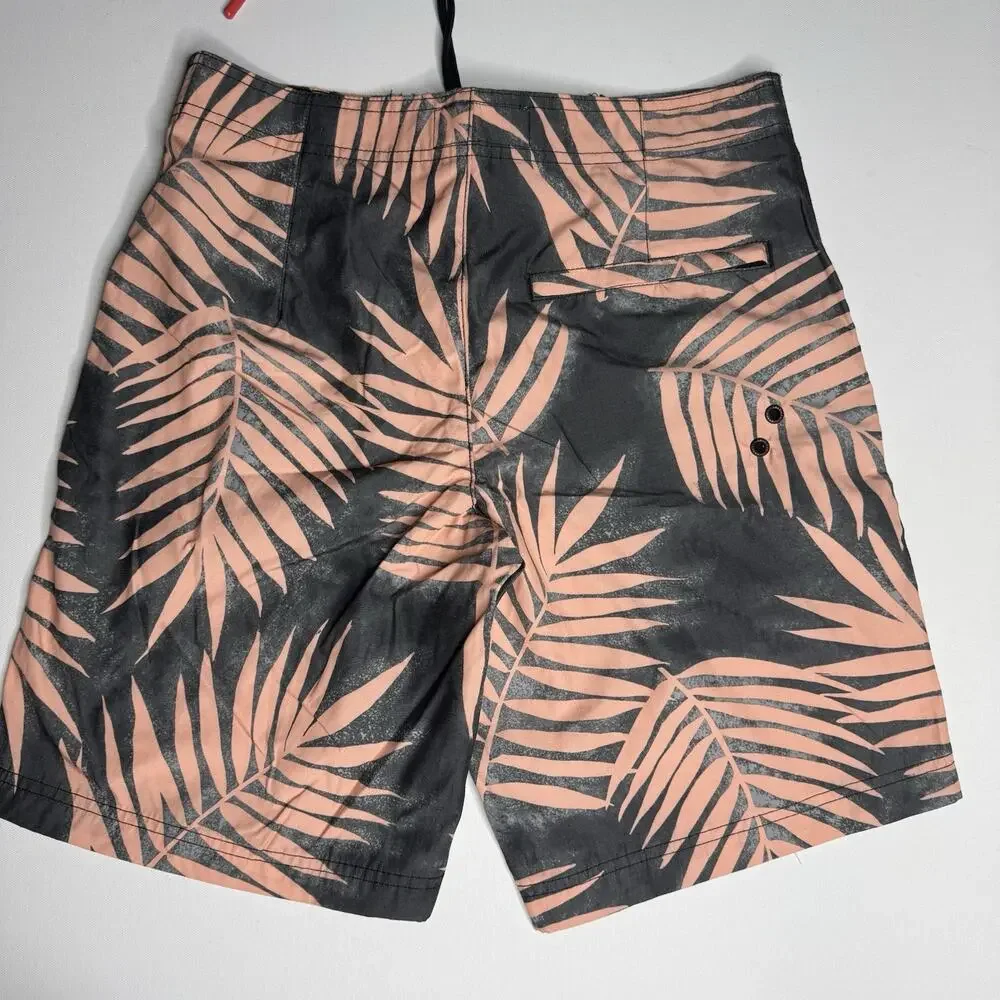 American Eagle Board Shorts Mens 30 Black Pink Palm Print Swim Trunks Beach